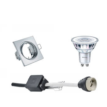 LED Spot Set - GU10 Fitting - Inbouw Vierkant - Glans Chroom - Kantelbaar 80mm - Philips - CorePro 827 36D - 5W - Warm