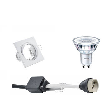 LED Spot Set - GU10 Fitting - Inbouw Vierkant - Mat Wit - Kantelbaar 80mm - Philips - CorePro 827 36D - 4.6W - Warm Wit