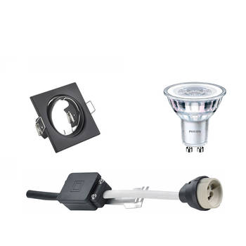 LED Spot Set - GU10 Fitting - Inbouw Vierkant - Mat Zwart - Kantelbaar 80mm - Philips - CorePro 827 36D - 3.5W - Warm