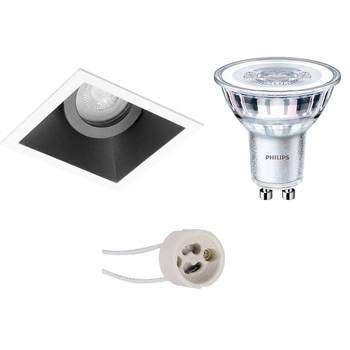 LED Spot Set - Pragmi Zano Pro - GU10 Fitting - Inbouw Vierkant - Mat Zwart/Wit - Kantelbaar - 93mm - Philips - CorePro