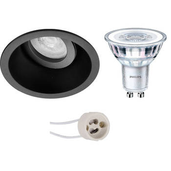 LED Spot Set - Pragmi Zano Pro - GU10 Fitting - Inbouw Rond - Mat Zwart - Kantelbaar - Ø93mm - Philips - CorePro 840 36D