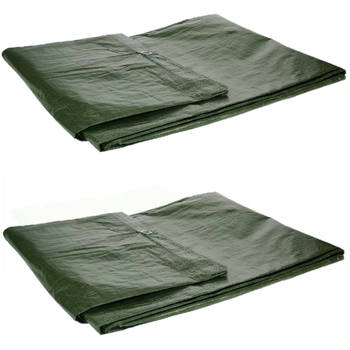 Set van 2x afdekzeilen/dekzeilen groen waterdicht kunststof 90 gr/m2 - 500 x 400 cm - Afdekzeilen