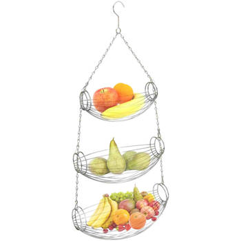 Excellent Houseware Fruitmand - 3-laags - hangend - ijzer - 32 x 22 x 72 cm - Fruitschalen