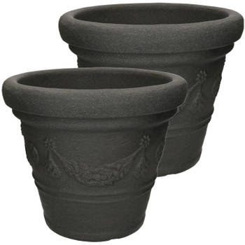 2x stuks antraciet grijze bloempotten 36 cm - Plantenpotten