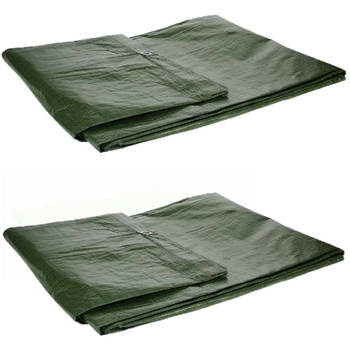 Set van 2x afdekzeilen/dekzeilen groen waterdicht kunststof 90 gr/m2 - 200 x 300 cm - Afdekzeilen