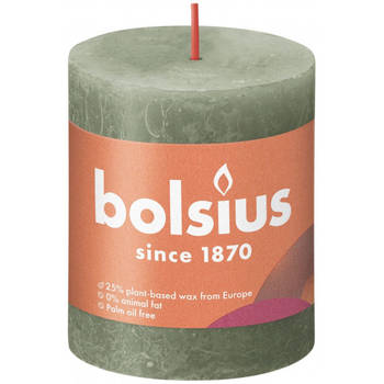 Blokker Bolsius Stompkaars Fresh Olive Ø68 mm - Hoogte 8 cm - Olijfgroen - 35 branduren aanbieding