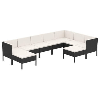 vidaXL 9-delige Loungeset met kussens poly rattan zwart