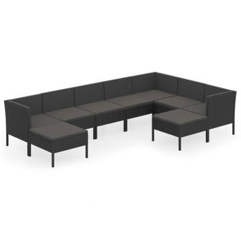 vidaXL 9-delige Loungeset met kussens poly rattan zwart