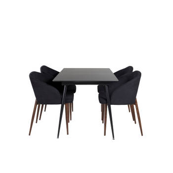 SilarBLExt eethoek eetkamertafel uitschuifbare tafel lengte cm 120 / 160 zwart en 4 Arch eetkamerstal zwart.