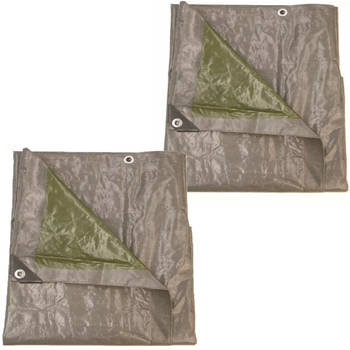 Set van 2x afdekzeilen/dekzeilen grijs/groen waterdicht kunststof 140 gr/m2 - 200 x 400 cm - Afdekzeilen