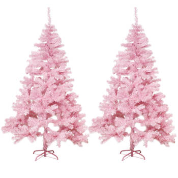 2x stuks kunst kerstbomen/kunstbomen roze 180 cm - Kunstkerstboom