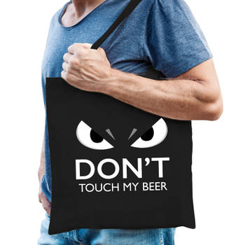 Dont touch bier cadeau katoenen tas zwart voor volwassenen - Feest Boodschappentassen