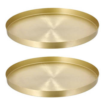 Set van 2x stuks rond kaarsenbord/kaarsenplateau mat goud metaal 30 cm - Kaarsenplateaus