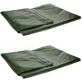 Set van 2x afdekzeilen/dekzeilen groen waterdicht kunststof 90 gr/m2 - 200 x 400 cm - Afdekzeilen