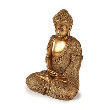 Boeddha beeld polyresin goud zittend 33 cm voor binnen - Beeldjes
