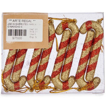Krist+ Kersthangers - 8ST - zuurstokken - rood/goud - 11 cm - kunststof - Kersthangers