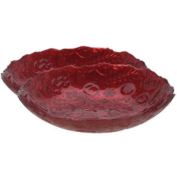 2x stuks glazen decoratie schalen/fruitschalen rood rond D30 x H6 cm - Fruitschalen