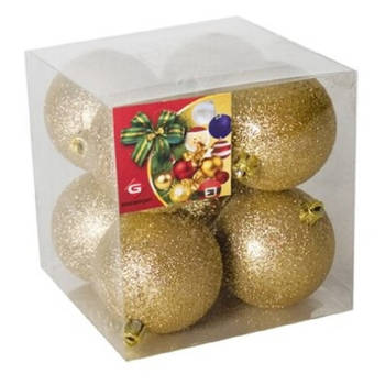 8x stuks kerstballen goud glitters kunststof 7 cm - Kerstbal