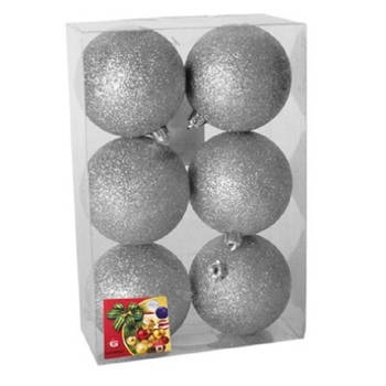 6x stuks kerstballen zilver glitters kunststof 4 cm - Kerstbal