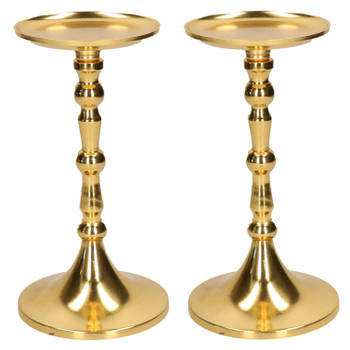 Set van 2x stuks luxe kaarsenhouder/kandelaar klassiek goud metaal 10 x 10 x 22 cm - kaars kandelaars
