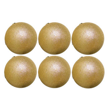 Gerimport Kerstballen - 6x st - goud - glitter - 8 cm - kunststof - Kerstbal