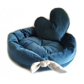 Handgemaakte luxe honden of kattenmand 45 x 45 cm donkerblauw inclusief hartvormig kussen
