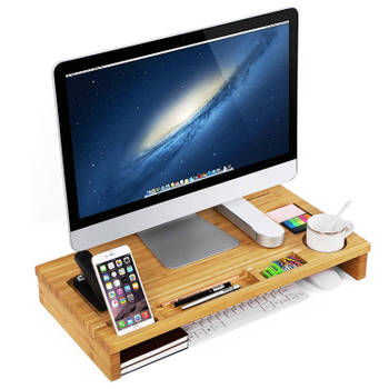 Monitorstandaard - voor laptop en pc - 60x8.5x30 cm - bamboe