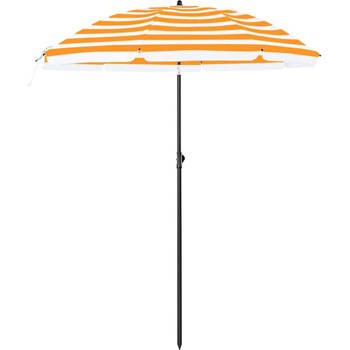 Stok Parasol, 160 cm Diamter, ronde / achthoekige tuinparasol van polyester, kantelbaar, met draagtas - oranje gestreept