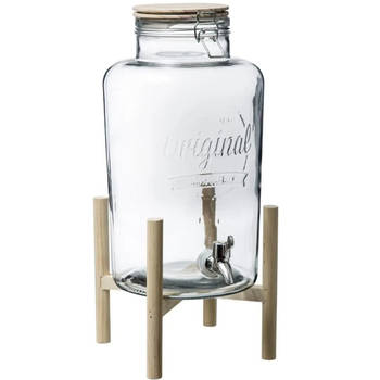 Glazen drank dispenser 8 liter met metalen kraantje en houder - Drankdispensers