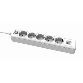Philips 5-voudige Stekkerdoos - SPN3052WB/10 - 230V - Wit - met USB - Hoofschakelaar