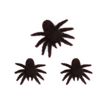 3x stuks horror griezel spinnen zwart 8 x 10 cm - Feestdecoratievoorwerp