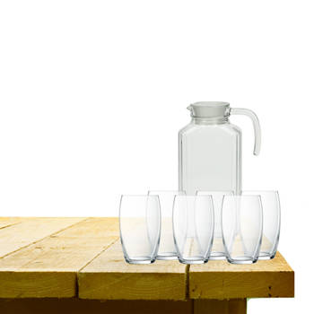 Luminarc karaf schenkkan van glas 1700 ml met 6x stuks Versailles luxe waterglazen - Drinkglazen