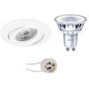 LED Spot Set - Pragmi Uranio Pro - GU10 Fitting - Inbouw Rond - Mat Wit - Kantelbaar - Ø82mm - Philips - CorePro 840 36D