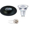 LED Spot Set - Pragmi Nora Pro - GU10 Fitting - Inbouw Rond - Mat Zwart - Ø82mm - Philips - CorePro 827 36D - 4W - Warm