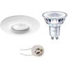 LED Spot Set - Pragmi Luno Pro - Waterdicht IP65 - GU10 Fitting - Inbouw Rond - Mat Wit - Ø82mm - Philips - CorePro 827