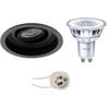 LED Spot Set - Pragmi Domy Pro - GU10 Fitting - Inbouw Rond - Mat Zwart - Verdiept - Kantelbaar - Ø105mm - Philips -