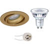 LED Spot Set - Pragmi Delton Pro - GU10 Fitting - Inbouw Rond - Mat Goud - Kantelbaar - Ø82mm - Philips - CorePro 827