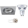 LED Spot Set - Pragmi Borny Pro - GU10 Fitting - Inbouw Vierkant - Mat Zilver - Kantelbaar - 92mm - Philips - CorePro