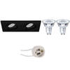 LED Spot Set - Pragmi Borny Pro - GU10 Fitting - Inbouw Rechthoek Dubbel - Mat Zwart - Kantelbaar - 175x92mm - Philips -