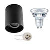 Opbouwspot Set - Pragmi Luxina Pro - GU10 Fitting - Opbouw Rond - Mat Zwart - Verdiept - Kantelbaar - Ø90mm - Philips -