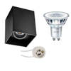 Opbouwspot Set - Pragmi Luxina Pro - GU10 Fitting - Opbouw Vierkant - Mat Zwart - Verdiept - Kantelbaar - 90mm - Philips