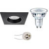 LED Spot Set - Pragmi Rodos Pro - GU10 Fitting - Inbouw Vierkant - Mat Zwart - 93mm - Philips - CorePro 827 36D - 4.6W -