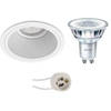 LED Spot Set - Pragmi Minko Pro - GU10 Fitting - Inbouw Rond - Mat Wit - Verdiept - Ø90mm - Philips - CorePro 830 36D -