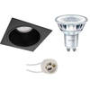 LED Spot Set - Pragmi Minko Pro - GU10 Fitting - Inbouw Vierkant - Mat Zwart - Verdiept - 90mm - Philips - CorePro 827