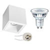 Opbouwspot Set - Pragmi Cliron Pro - GU10 Fitting - Opbouw Vierkant - Mat Wit - Verdiept - 90mm - Philips - CorePro 827