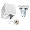 Opbouwspot Set - Pragmi Cliron Pro - GU10 Fitting - Opbouw Vierkant - Mat Wit/Zilver - Verdiept - 90mm - Philips -