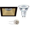 LED Spot Set - Pragmi Pollon Pro - GU10 Fitting - Inbouw Vierkant - Mat Zwart/Goud - Verdiept - 82mm - Philips - CorePro