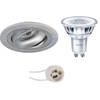 LED Spot Set - Pragmi Alpin Pro - GU10 Fitting - Inbouw Rond - Mat Zilver - Kantelbaar Ø92mm - Philips - CorePro 840 36D