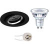 LED Spot Set - Pragmi Aerony Pro - GU10 Fitting - Inbouw Rond - Mat Zwart - Kantelbaar - Ø82mm - Philips - CorePro 827