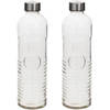Waterflessen/drinkflessen - 2x - D8 x H29 cm - 1 liter - ribbel glas - Drinkflessen